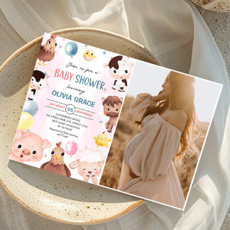 Foton för Barnyard Baby Shower boskap Bublegeringa Inbjudningar