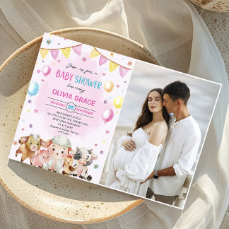 Foton för Barnyard Baby Shower boskap Bublegeringa Inbjudningar