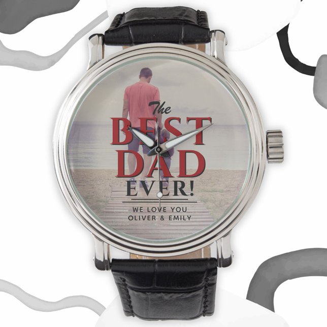 Foton för bästa Pappa någonsin Red Typography Far' Armbandsur (Skapare uppladdad)