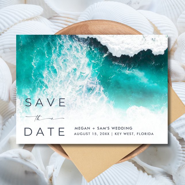 Foton för Beach Destination Wedding Photo Spara Datumet (Beach Destination Wedding Photo Save The Date)