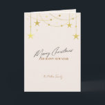 Foton för Beige Minimalistic julcard Anpassningsba Kort<br><div class="desc">Ljusbeige minsta lilla julklapp med guld-stjärnaccenter,  anpassade för ditt meddelande och ett foto på anpassningsbarna på baksidan.</div>