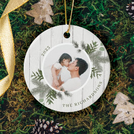 Foton för Festive Gräs & Rustic White Wooden Shipl Julgransprydnad Keramik