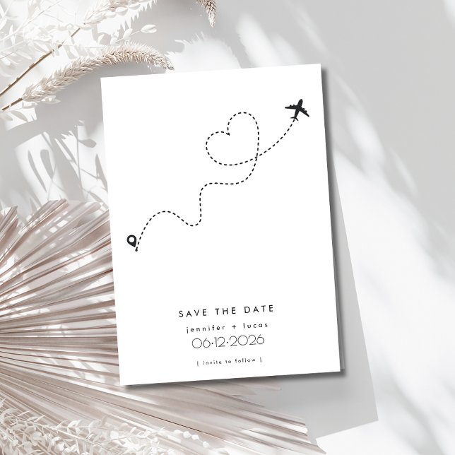 Foton för flygplansdestinationsbröllop Spara datum Spara Datumet (Airplane Destination Wedding Photo Save the Date)