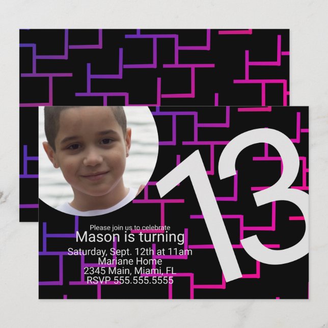 Foton för Födelsedagsfesten Neon Gaming Maze Gamer Inbjudningar (Fram/baksida)