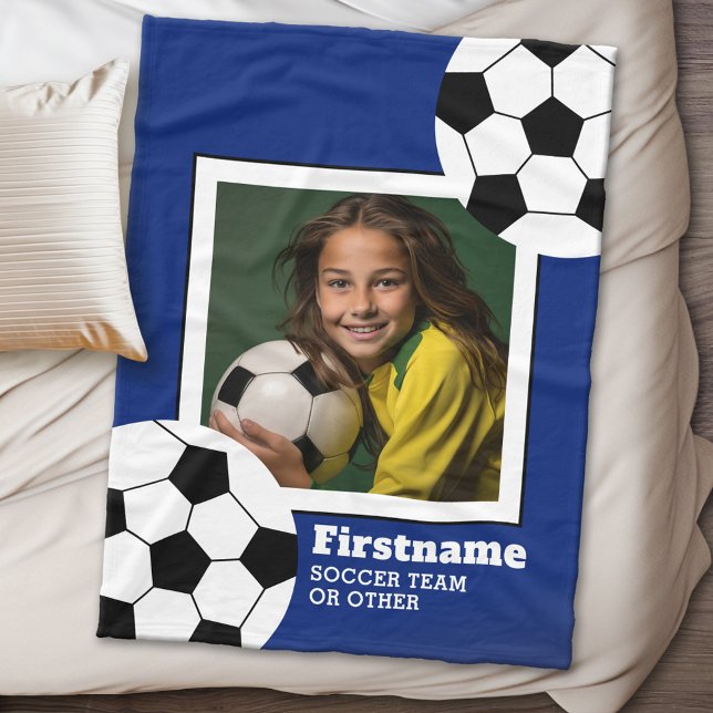 Foton för fotbollsbyte - kan redigera Färg Fleecefilt (Personalized fleece blanket - Sports Theme)