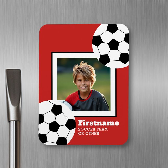 Foton för fotbollsbyte - kan redigera Färg Magnet (Personalized fridge magnet - sports photo)