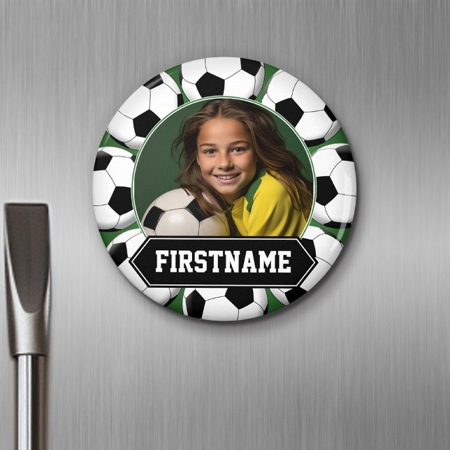 Foton för fotbollsspelare eller spelare - grönt magnet (Personalized Fridge Magnet - Add Custom Text)