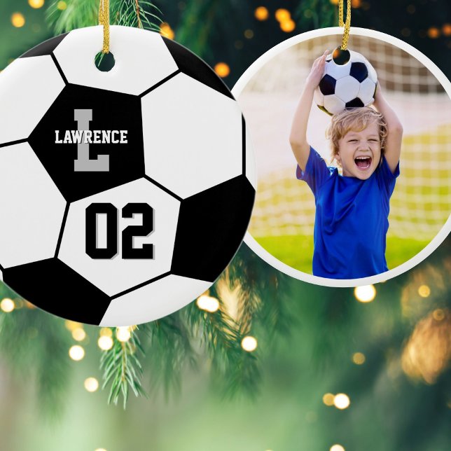 Foton för fotbollsspelare och fotbollsspelare julgransprydnad keramik (Skapare uppladdad)