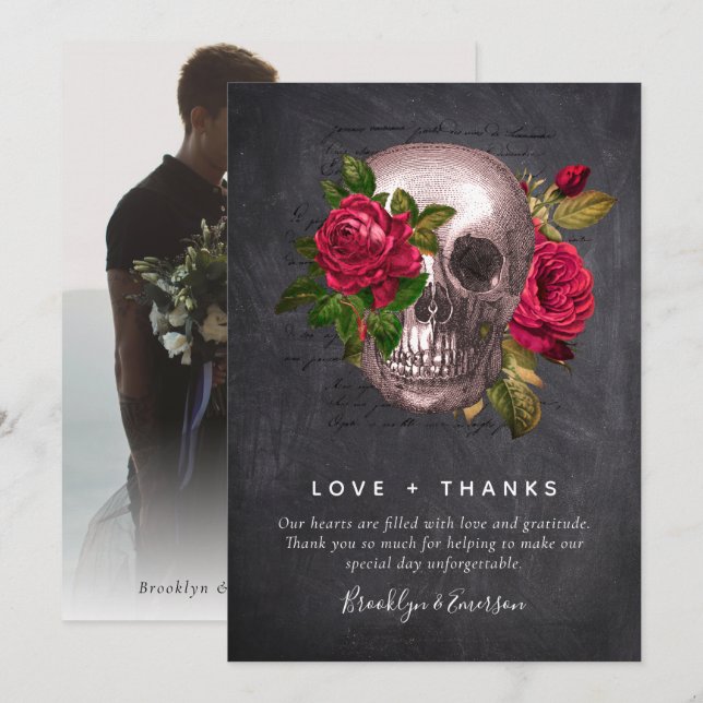Foton för Gothic Skull Ro | Tack-kort för Bröllop Tack Kort (Fram/baksida)