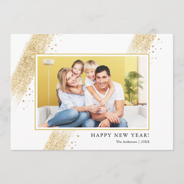 Foton för Gott nytt år för penseldrag i guld Glitt Julkort (Framsida)