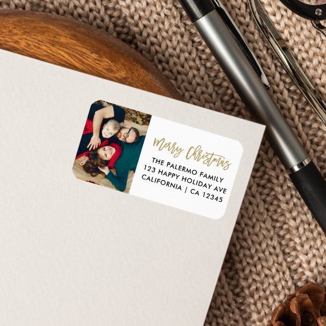 Foton för guld-julskript, typografi adressetikett (Skapare uppladdad)