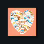 Foton för hjärtformade Photo Collage Family Photos Canvastryck<br><div class="desc">Förvandla dina favoritfoton och bilder till en uppskattad keepé. Den här inslagna väggkonsten på arbetsytan är redo för dig att ladda upp 28 foton. Fotografierna ordnas i en hjärtform i ett vanligt vitt snabbfoto stil ramar. Kollaget ställs in mot bakgrund av melon eller korall färgad. Tittar du för en annan...</div>