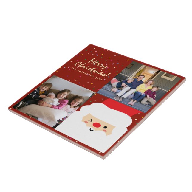 Foton för jultomten och familjen Rustic Red & Guld Kakelplatta (Sidan)