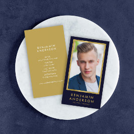 Foton för klassy Blue Faux Guld Headshot Visitkort
