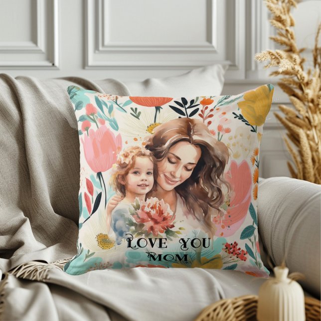 Foton för Mors dag Quote Greenery Blommigt Kudde (Daughter Mother's Day Quote Greenery Floral Photos Throw Pillow)