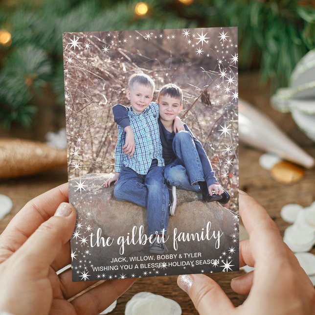 Foton för Namn i familjen Star Gräns Julkort (Star Border Family Name Photo Holiday Card)
