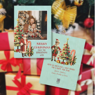 Foton för nostalgiskt Retro Jultomten God jul Julkort