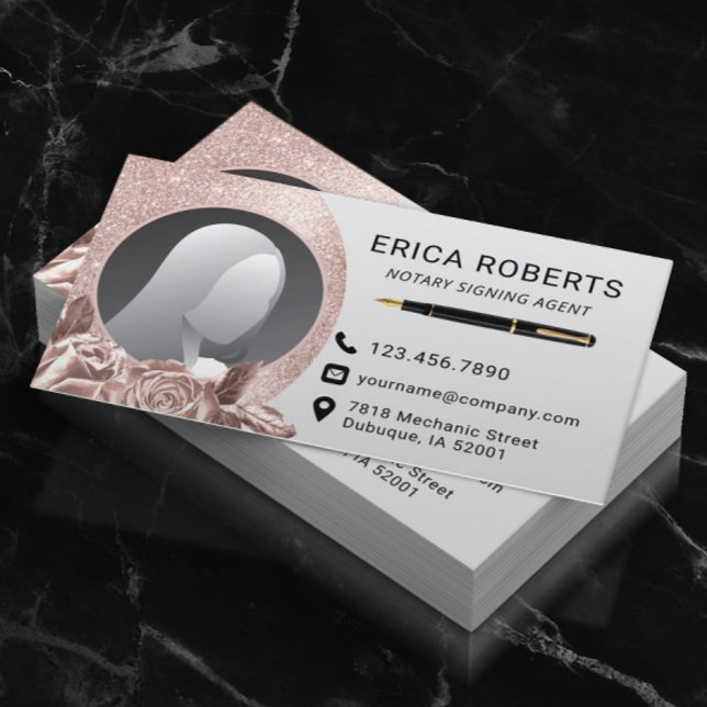 Foton för Notary Signing Agent Modern Ro Guld Blom Visitkort (Skapare uppladdad)