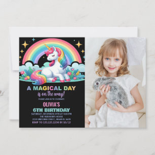 Foton för Rainbow Blommigt Unicorn Birthday-inbjud Inbjudningar