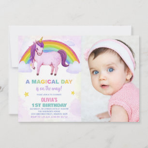 Foton för Rainbow Cloud Unicorn Birthday-inbjudnin Inbjudningar