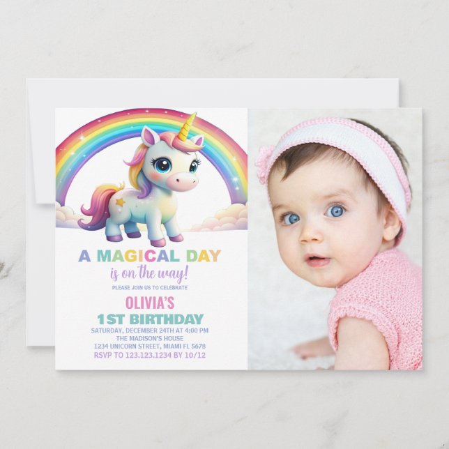 Foton för Rainbow Cloud Unicorn Birthday-inbjudnin Inbjudningar (Framsida)