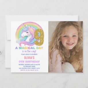 Foton för Rainbow Glitter Unicorn Birthday-inbjudn Inbjudningar