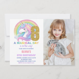 Foton för Rainbow Glitter Unicorn Birthday-inbjudn Inbjudningar