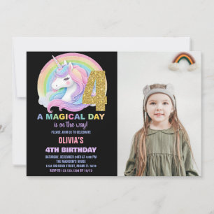 Foton för Rainbow Glitter Unicorn Birthday-inbjudn Inbjudningar