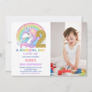 Foton för Rainbow Glitter Unicorn Birthday-inbjudn Inbjudningar