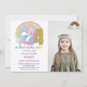 Foton för Rainbow Glitter Unicorn Birthday-inbjudn Inbjudningar