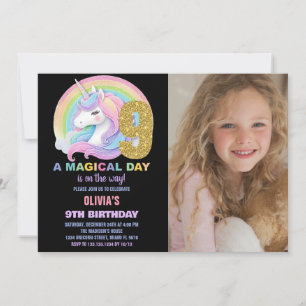 Foton för Rainbow Glitter Unicorn Birthday-inbjudn Inbjudningar