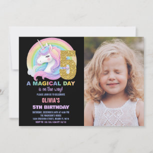 Foton för Rainbow Glitter Unicorn Birthday-inbjudn Inbjudningar