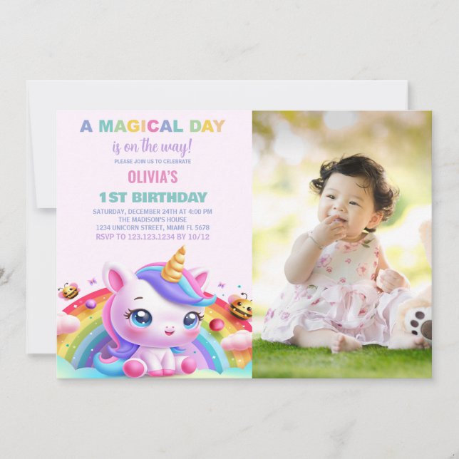 Foton för Rainbow Little Unicorn Birthday-inbjudni Inbjudningar (Framsida)