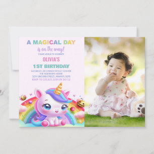 Foton för Rainbow Little Unicorn Birthday-inbjudni Inbjudningar