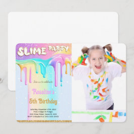 Foton för Rainbow Slime Födelsedagsfest Photo Inbjudningar