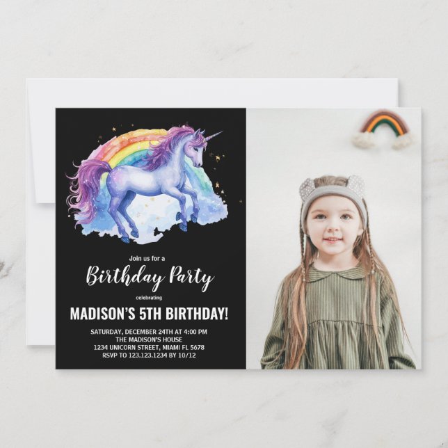 Foton för Rainbow White Unicorn Birthday-inbjudnin Inbjudningar (Framsida)