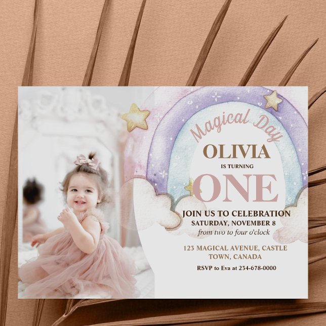 Foton för regnbåge, vattenfärg 1:e födelsedag inbjudningar (Skapare uppladdad)