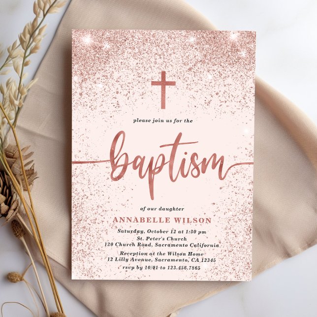 Foton för ro Guld Glitter Flickor med baptism Inbjudningar (Skapare uppladdad)