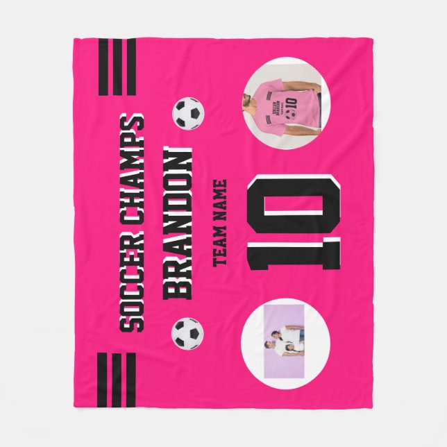 Foton för Soccer Fleece Blanket fuchia personlig (Framsidan)