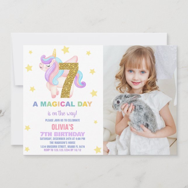 Foton för Star Rainbow Unicorn Birthday-inbjudning Inbjudningar (Framsida)