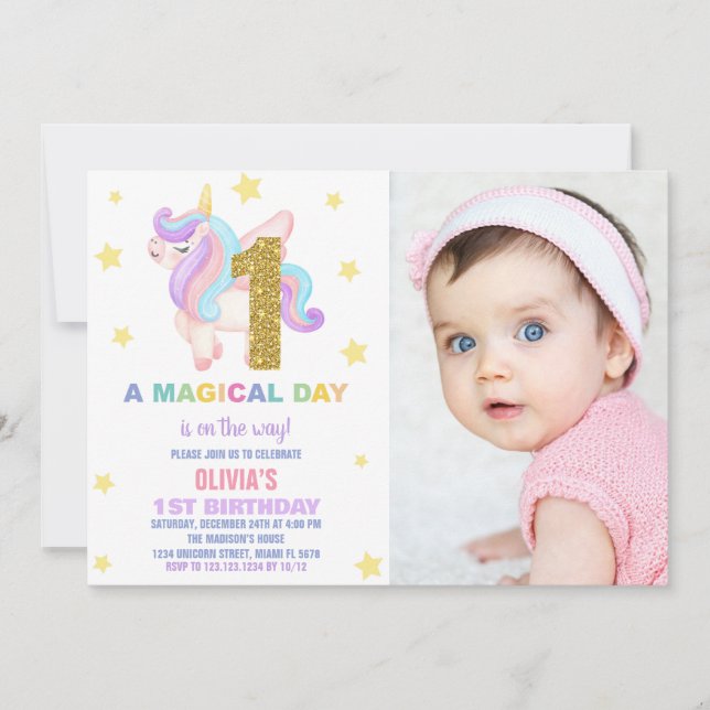 Foton för Star Rainbow Unicorn Birthday-inbjudning Inbjudningar (Framsida)
