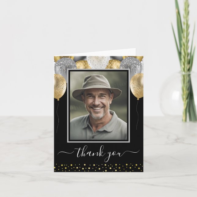 Foton för Tacken Glitter Balloons Tack Kort (Framsida)