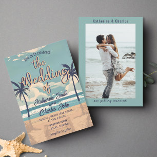 Foton för vintage Tropical Beach Destination Weddi Inbjudningar