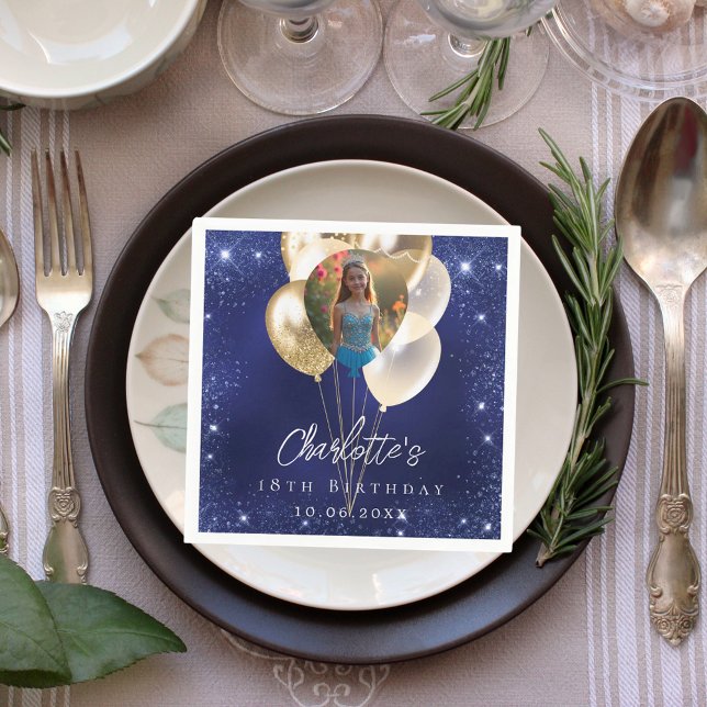 Foton från daggflodens blå glitter guld-ballonger pappersservett (Skapare uppladdad)