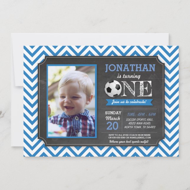 Foton från fotbolls-Party i boll 1:a födelsedagen  Inbjudningar (Framsida)