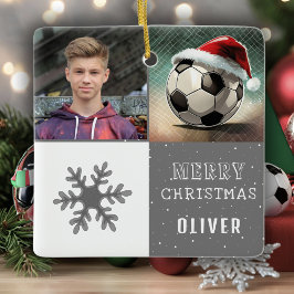 Foton från fotbollsbuss med Santa Hat Snowflake Ph Julgransprydnad Keramik