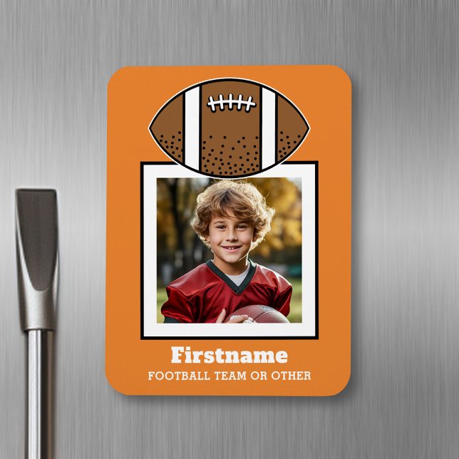 Foton från fotbollsspelaren som läggs till ditt na magnet (Personalized fridge magnet - sports photo)