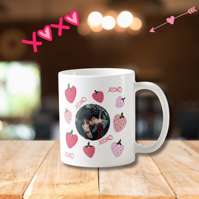Foton från jordgubbsbär kärlek-hjärtan XOXO och 2  Kaffemugg (Skapare uppladdad)
