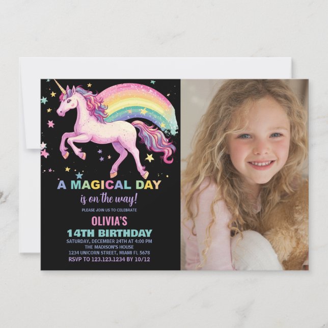Foton från Star Unicorn Rainbow Birthday-inbjudnin Inbjudningar (Framsida)