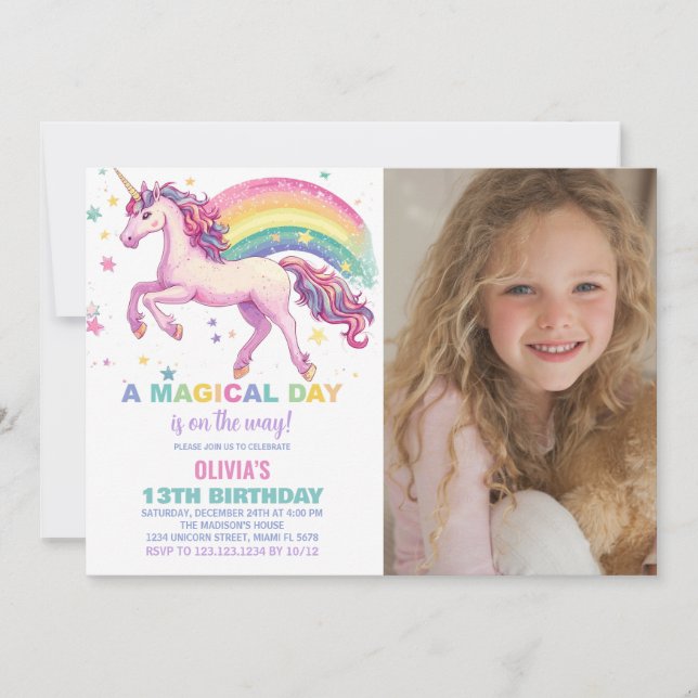 Foton från Star Unicorn Rainbow Birthday-inbjudnin Inbjudningar (Framsida)